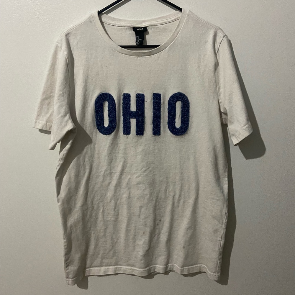 H&M Mens Ohio white/purple shirt sleeve T Shirt-L
